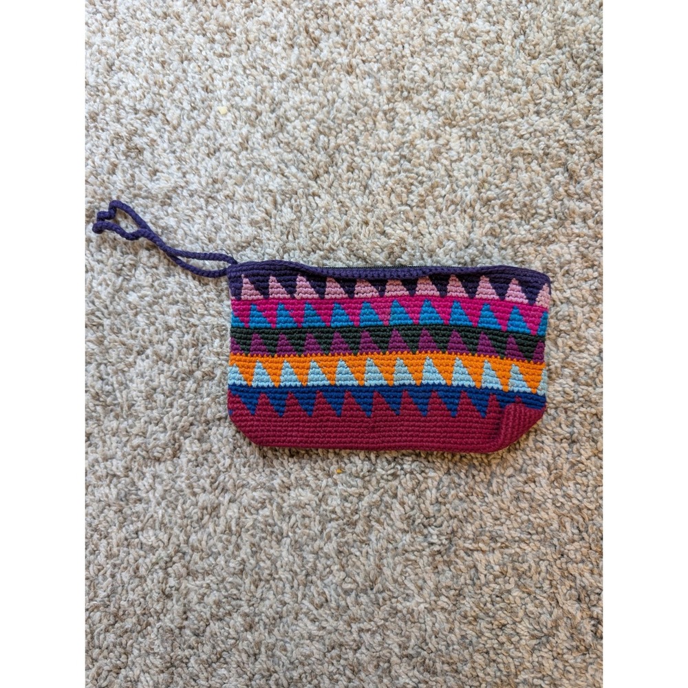 Pocket Disc Crochet Pouch Unisex Small Multi Color Boho Geometric Wristlet Bag